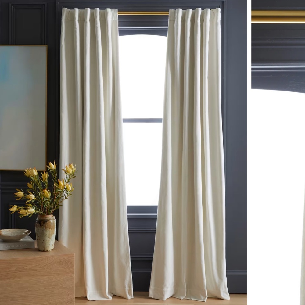🌿sold🌿QUINCE 48x108 Cotton Velvet Room Darkening Curtain Ivory 9926